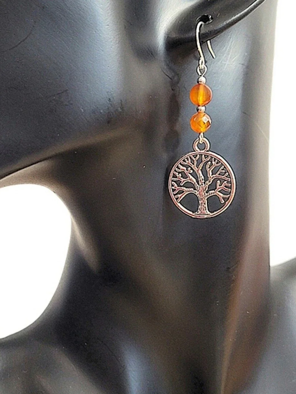 Hand Crafted Carnelian Dangle Earrings With The Tree Of Life - Picture 3 of 8